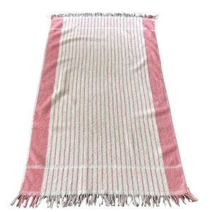 MCM Vintage Cannon 100% Cotton Striped Pink Fringe Granny Bath Towel 21” X 35”